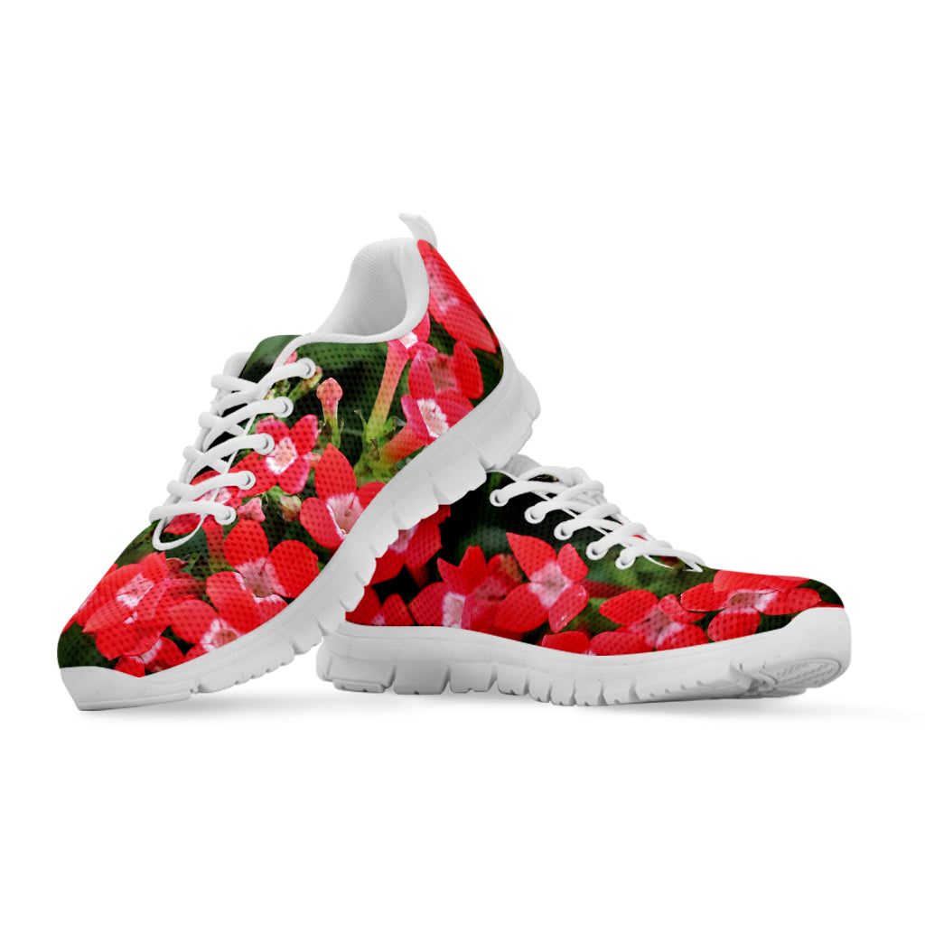 Red Bouvardia Print White Running Shoes