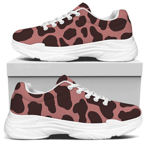 Red Brown Cow Print White Chunky Shoes