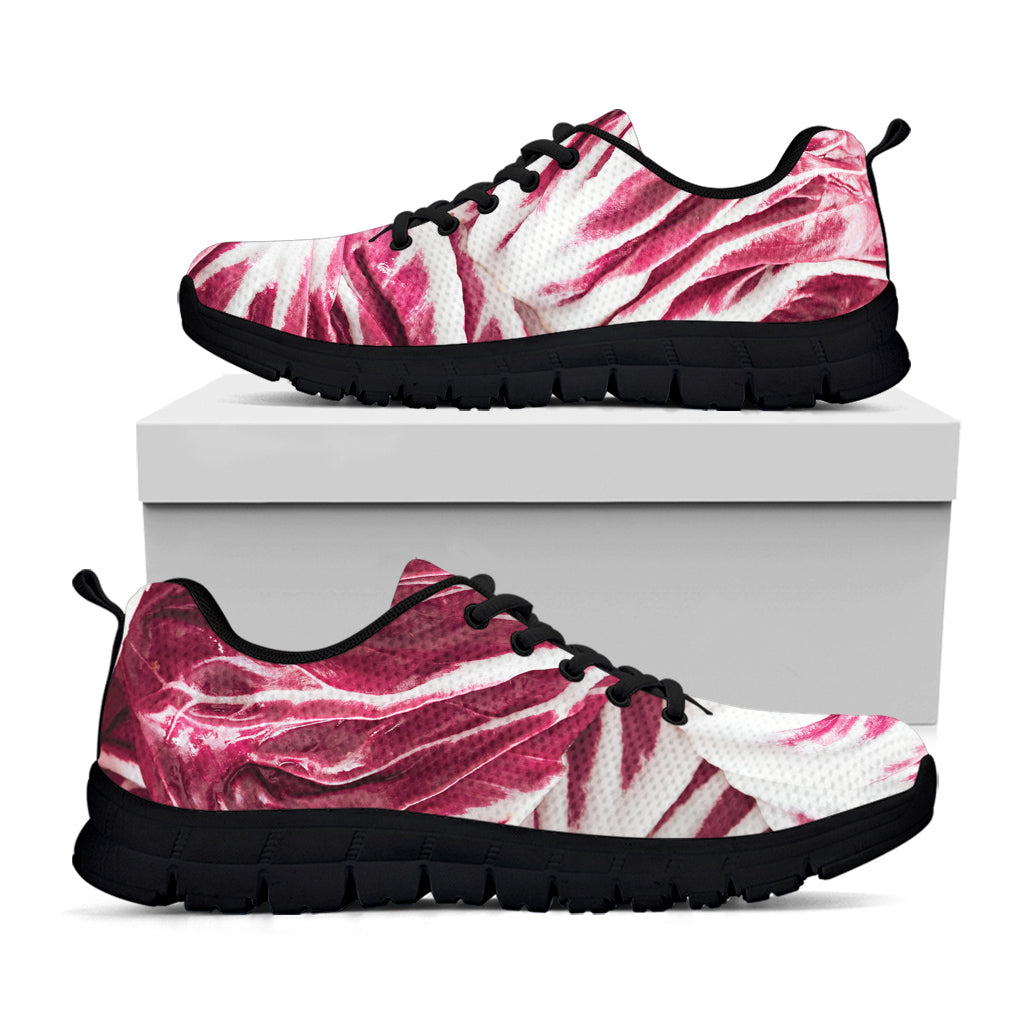 Red Cabbage Leaves Print Black Running Shoes