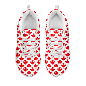 Red Canadian Maple Leaf Pattern Print White Running Shoes