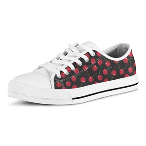 Red Cherry Pattern Print White Low Top Sneakers