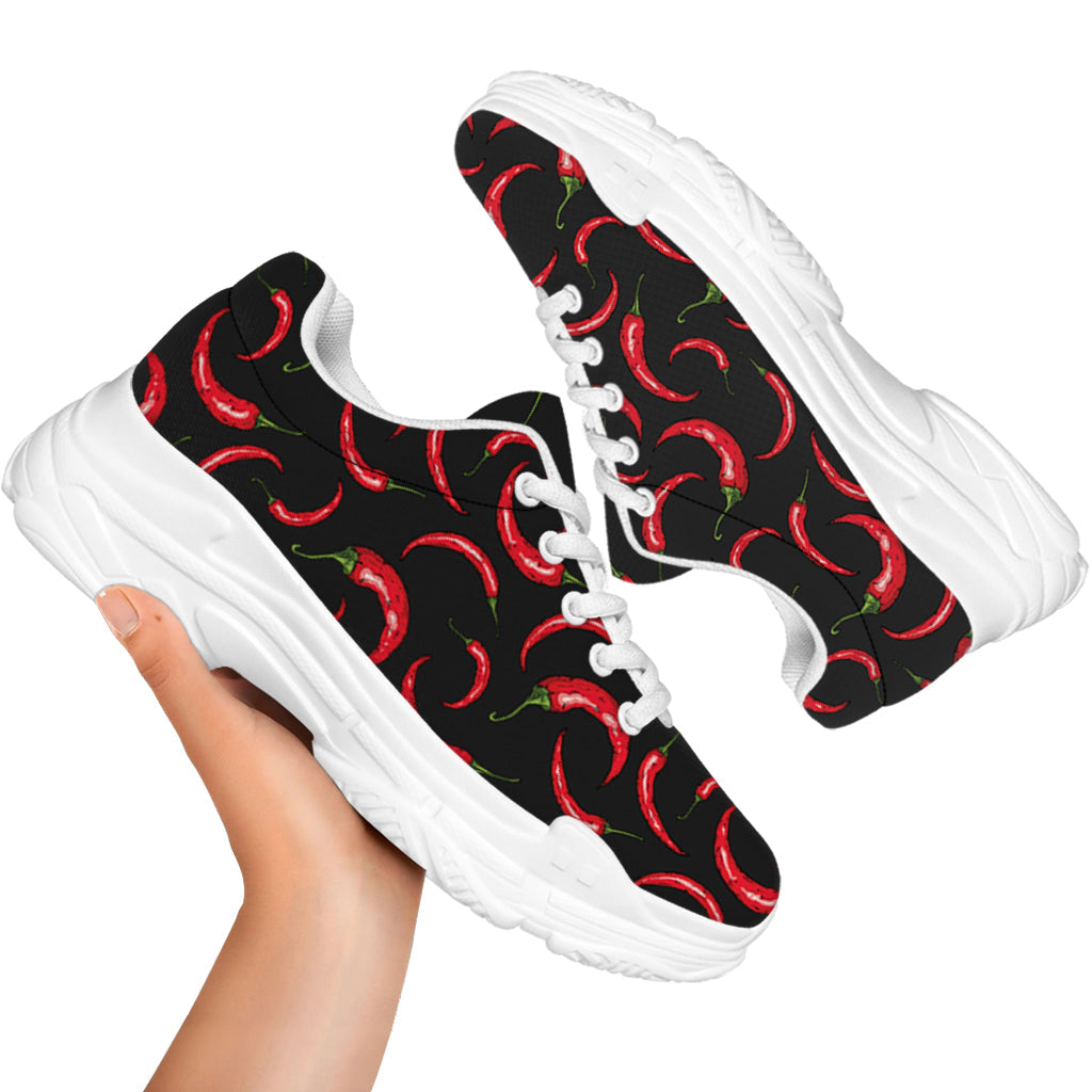 Red Chili Peppers Pattern Print White Chunky Shoes