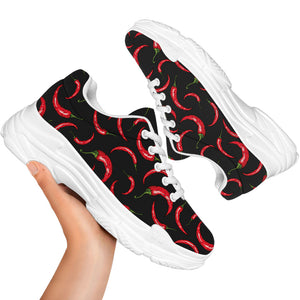 Red Chili Peppers Pattern Print White Chunky Shoes