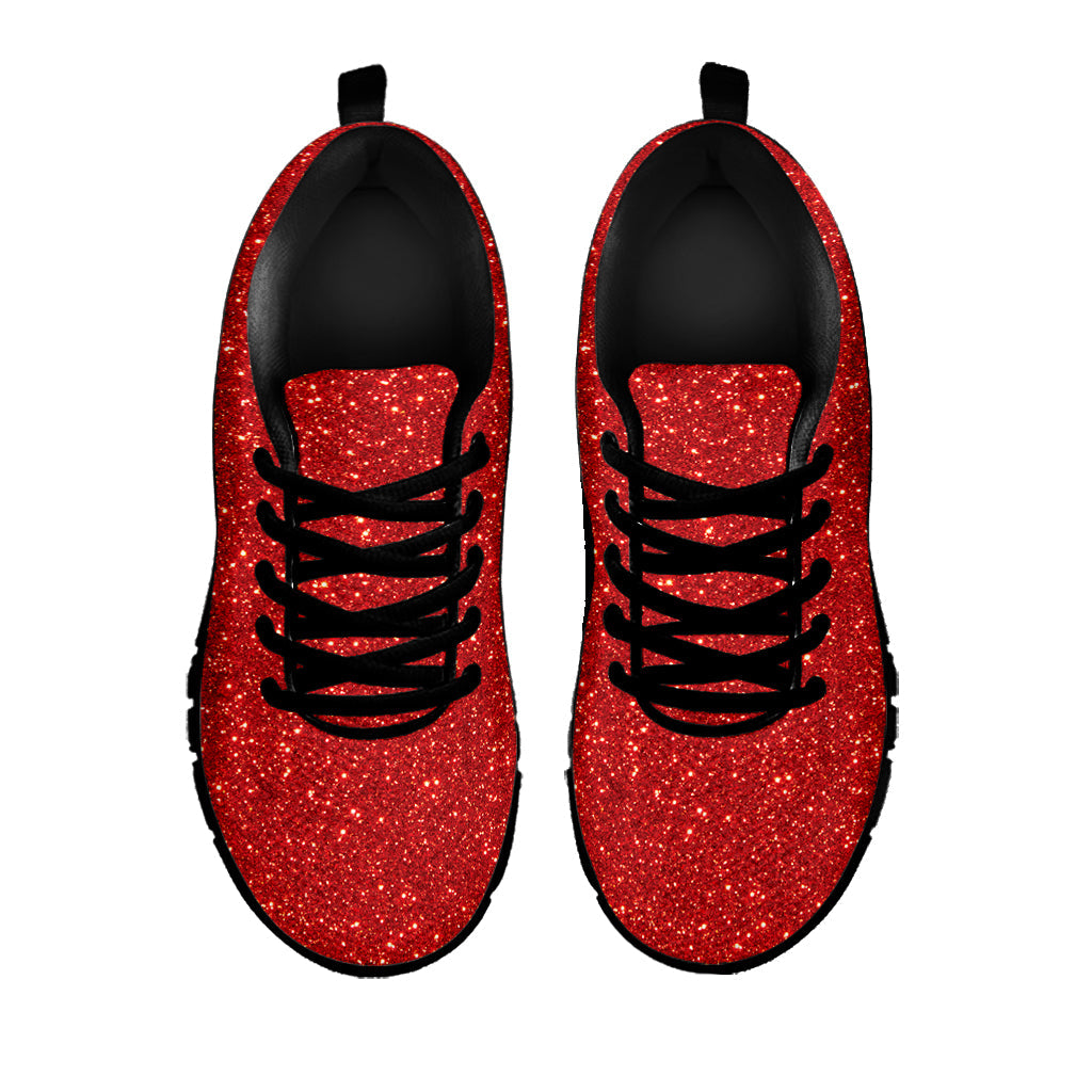 Red (NOT Real) Glitter Print Black Running Shoes