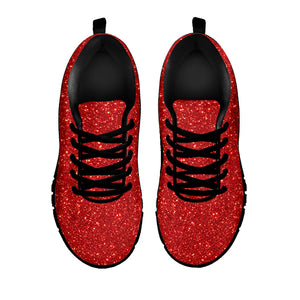 Red (NOT Real) Glitter Print Black Running Shoes