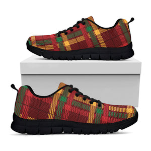 Red Green And Yellow Stewart Print Black Running Shoes