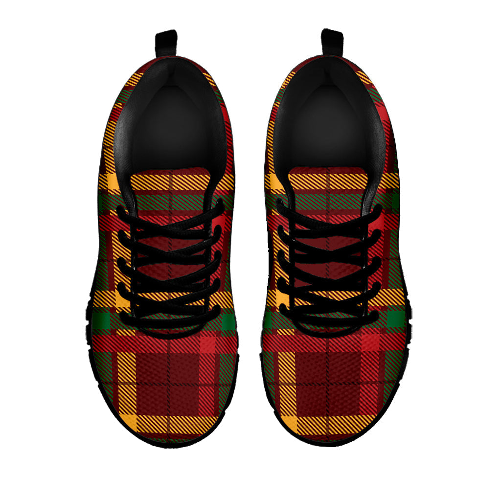 Red Green And Yellow Stewart Print Black Running Shoes