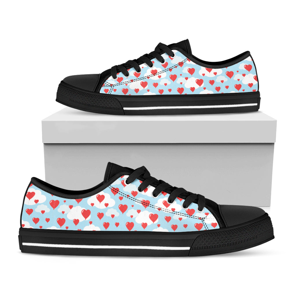 Red Heart Balloon Pattern Print Black Low Top Sneakers