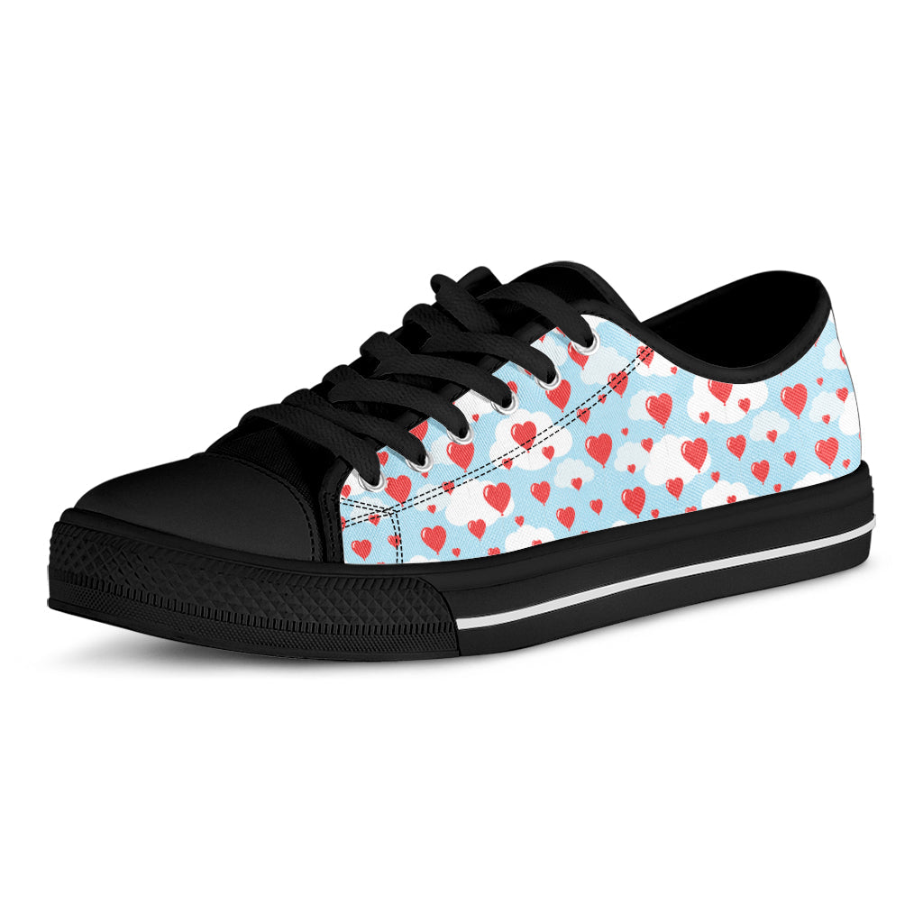 Red Heart Balloon Pattern Print Black Low Top Sneakers