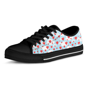 Red Heart Balloon Pattern Print Black Low Top Sneakers