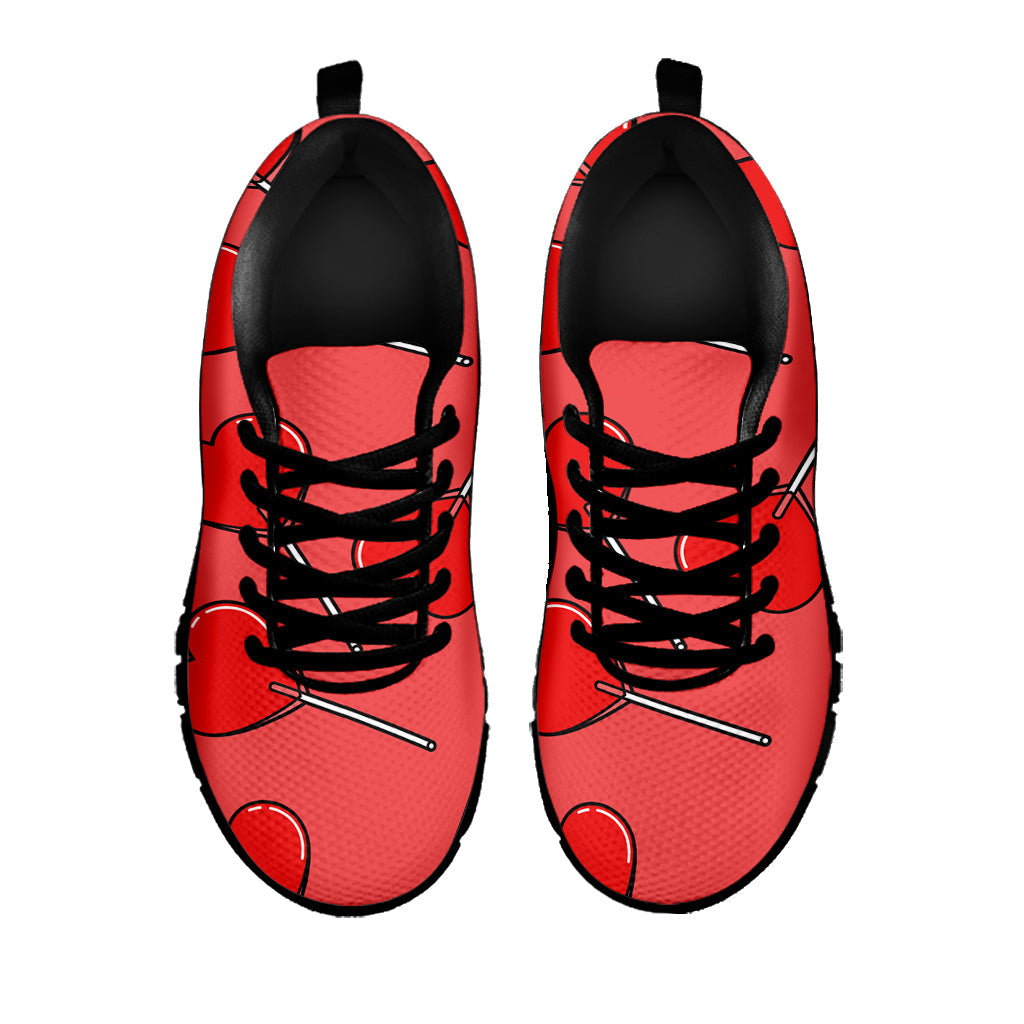 Red Heart Lollipop Pattern Print Black Running Shoes