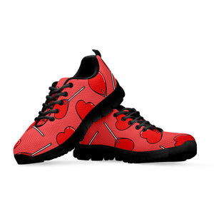 Red Heart Lollipop Pattern Print Black Running Shoes
