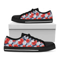 Red Hibiscus Tropical Pattern Print Black Low Top Sneakers