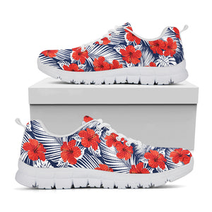 Red Hibiscus Tropical Pattern Print White Running Shoes