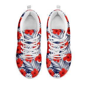 Red Hibiscus Tropical Pattern Print White Running Shoes