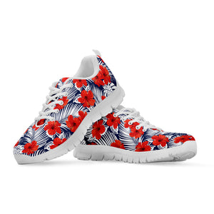 Red Hibiscus Tropical Pattern Print White Running Shoes