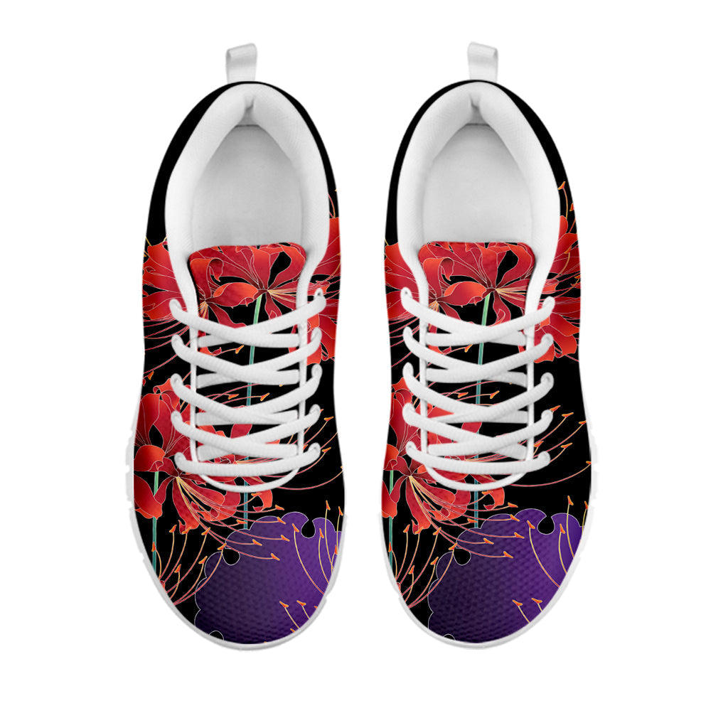 Red Japanese Amaryllis Pattern Print White Running Shoes