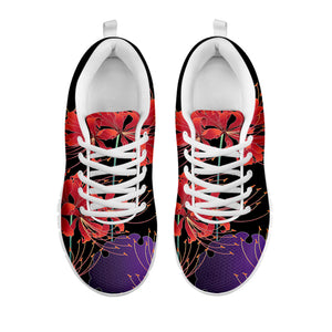 Red Japanese Amaryllis Pattern Print White Running Shoes
