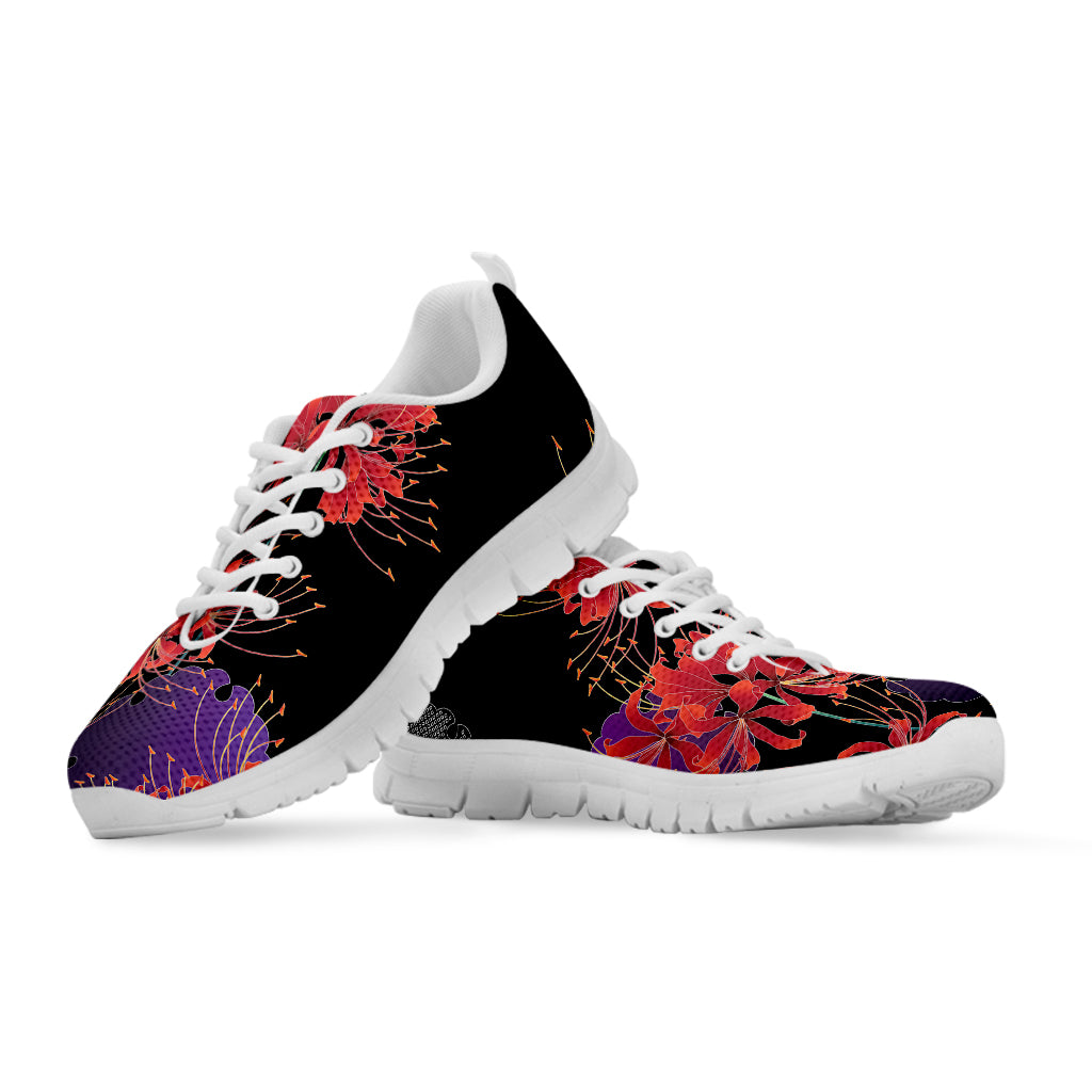 Red Japanese Amaryllis Pattern Print White Running Shoes