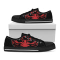 Red Japanese Demon Mask Print Black Low Top Sneakers