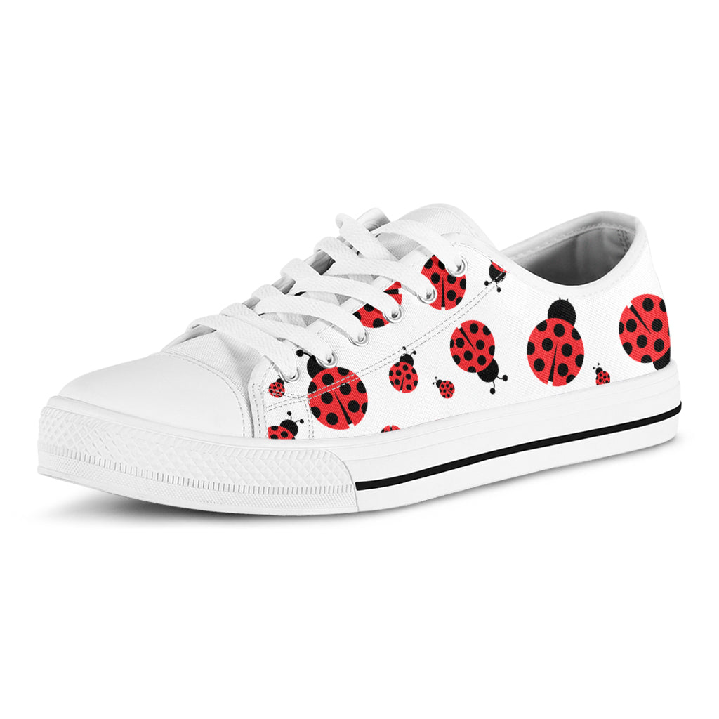 Red Ladybug Pattern Print White Low Top Sneakers