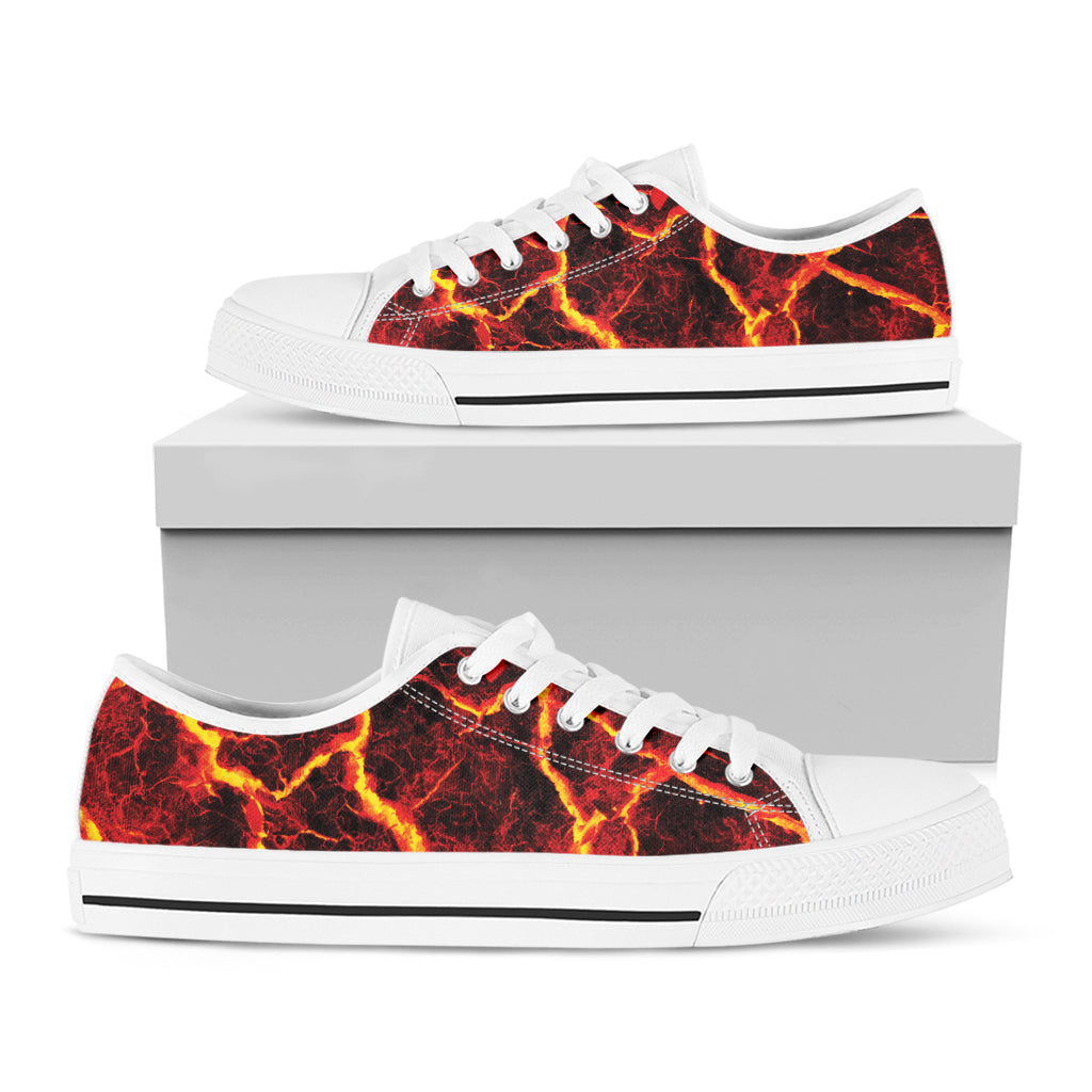 Red Lava Print White Low Top Sneakers