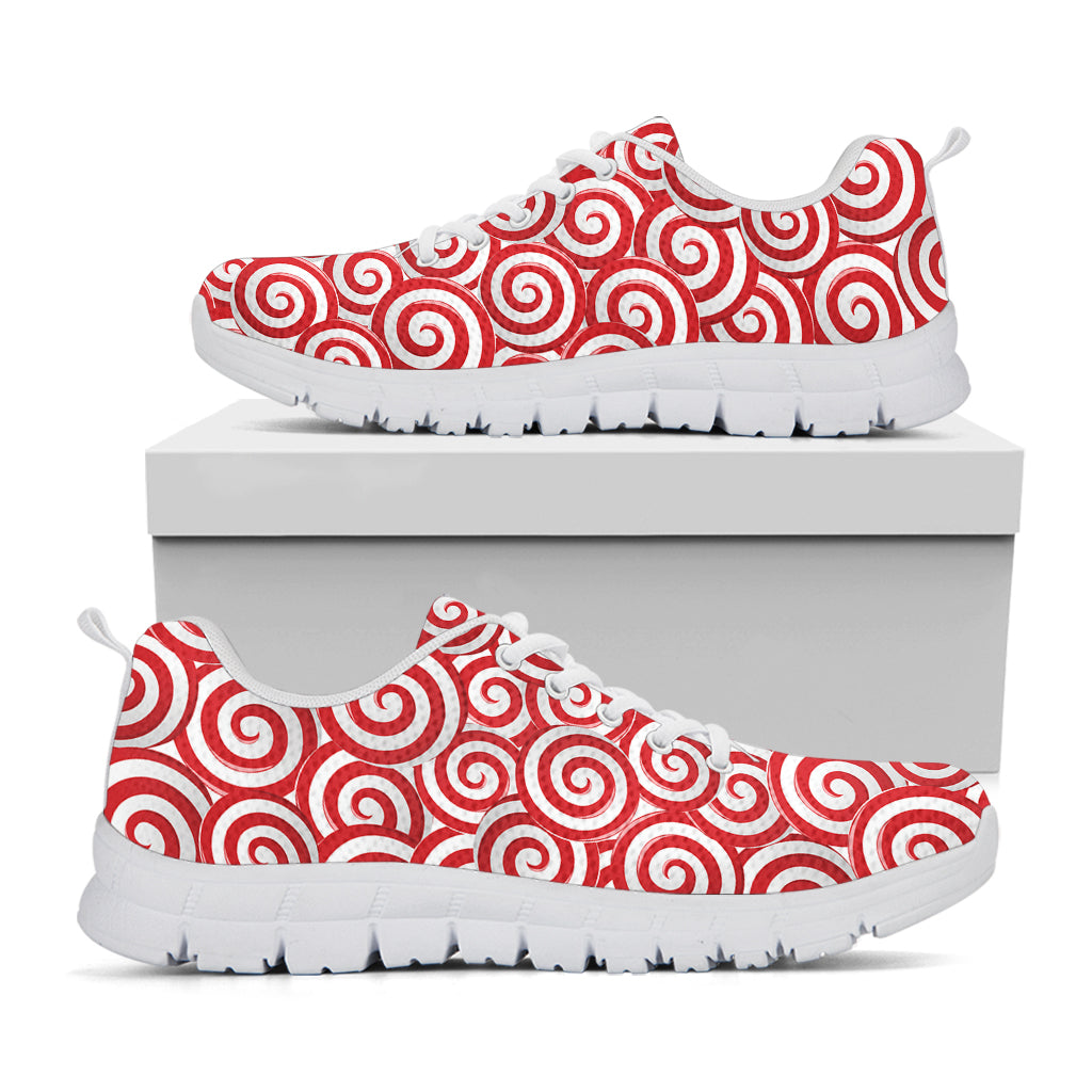 Red Lollipop Candy Pattern Print White Running Shoes