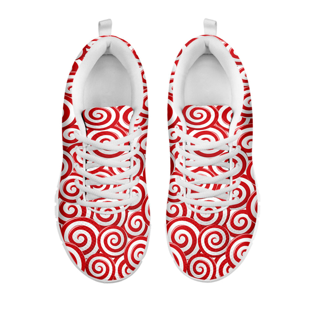 Red Lollipop Candy Pattern Print White Running Shoes