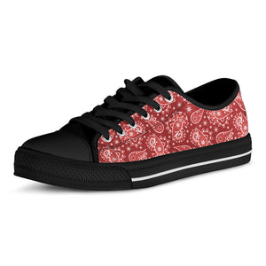 Red Paisley Pattern Print Black Low Top Sneakers