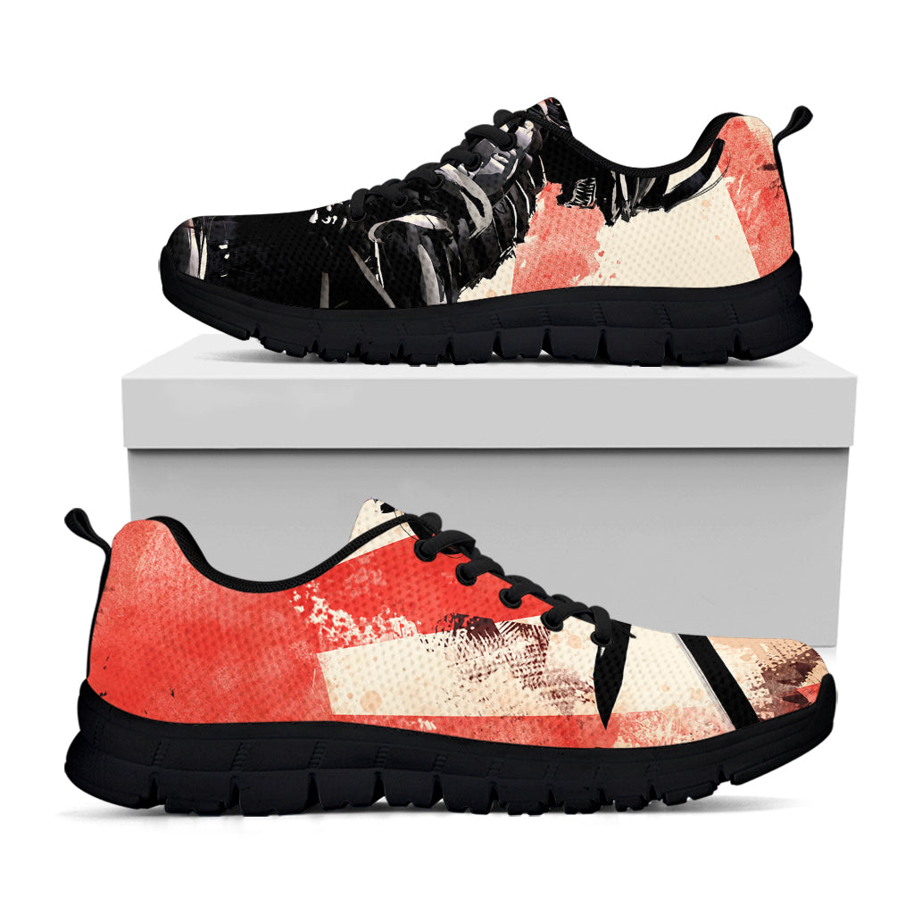 Red Rising Sun Samurai Print Black Running Shoes