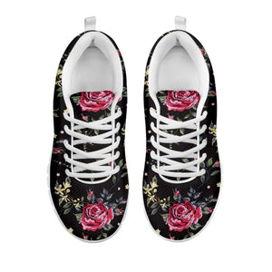 Red Rose Floral Pattern Print White Running Shoes
