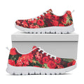 Red Rose Flower Print White Running Shoes