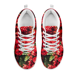 Red Rose Flower Print White Running Shoes