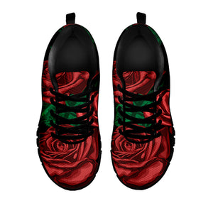 Red Roses Tattoo Print Black Running Shoes