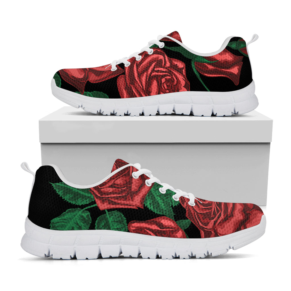 Red Roses Tattoo Print White Running Shoes