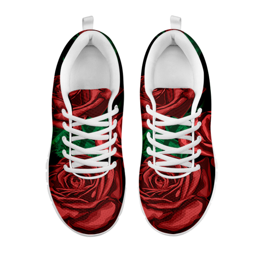 Red Roses Tattoo Print White Running Shoes