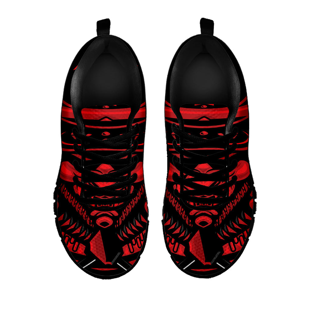 Red Samurai Mask Print Black Running Shoes