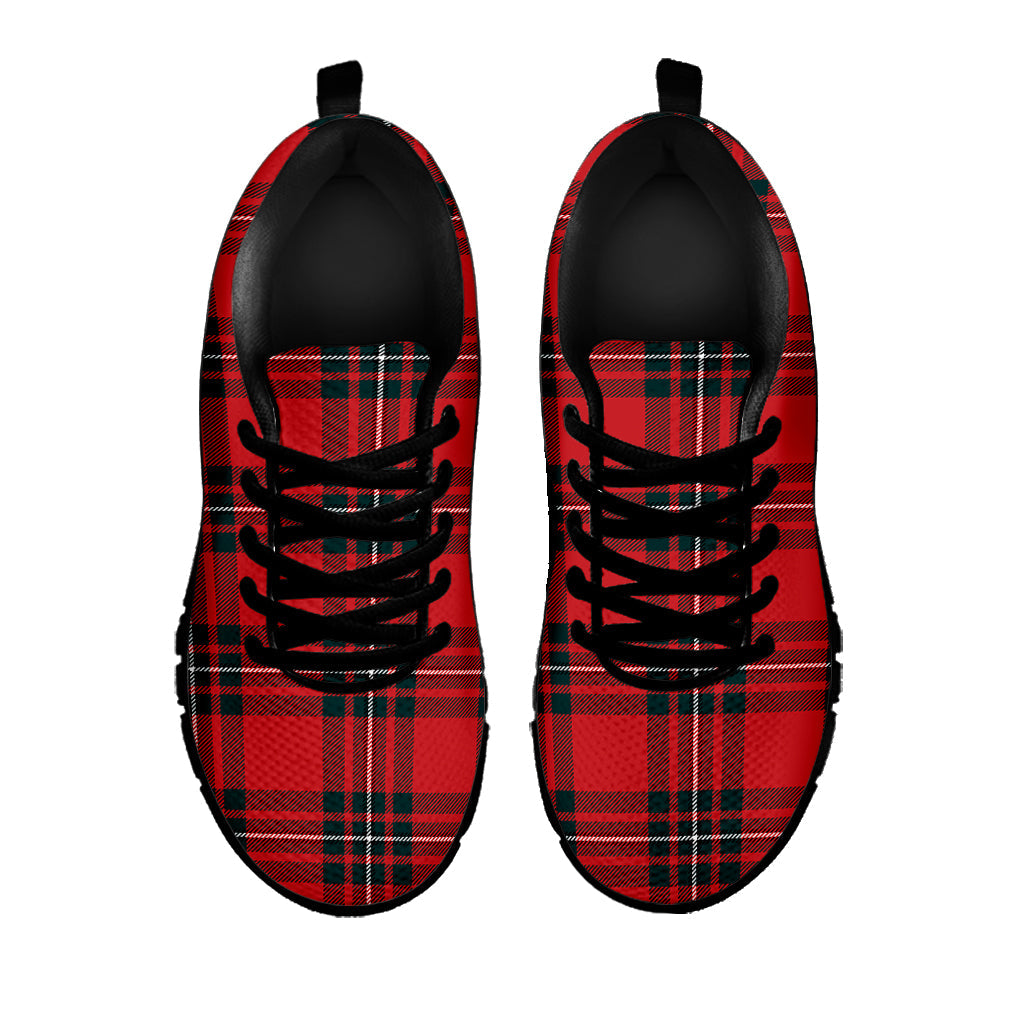 Red Scottish Tartan Pattern Print Black Running Shoes