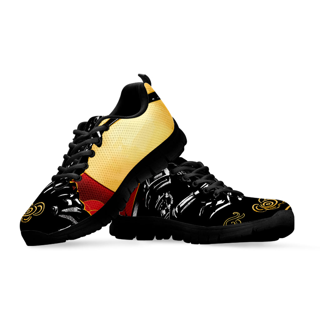 Red Sky And Golden Sun Samurai Print Black Running Shoes