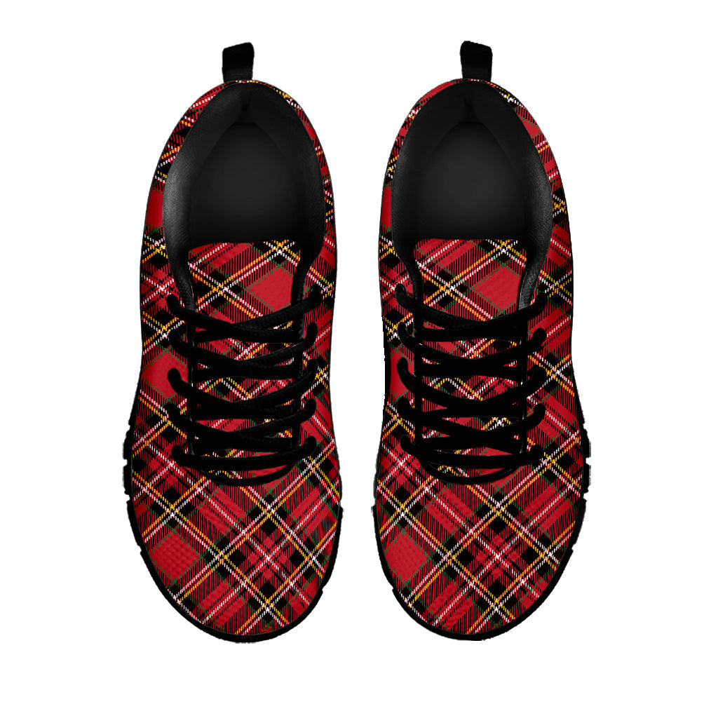 Red Stewart Tartan Pattern Print Black Running Shoes