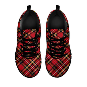 Red Stewart Tartan Pattern Print Black Running Shoes