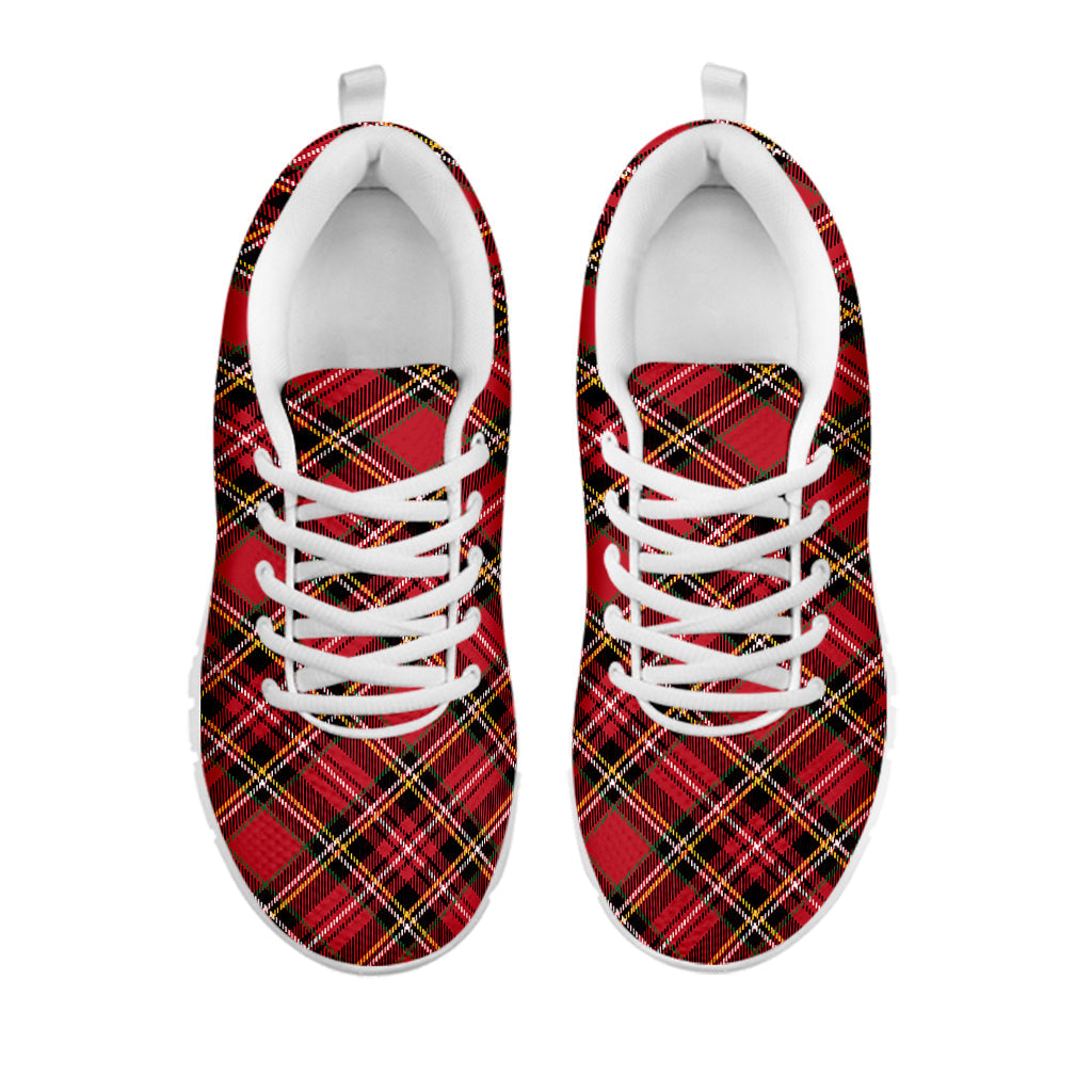 Red Stewart Tartan Pattern Print White Running Shoes