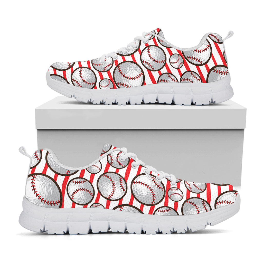 Red Striped Baseball Pattern Print White Running Shoes