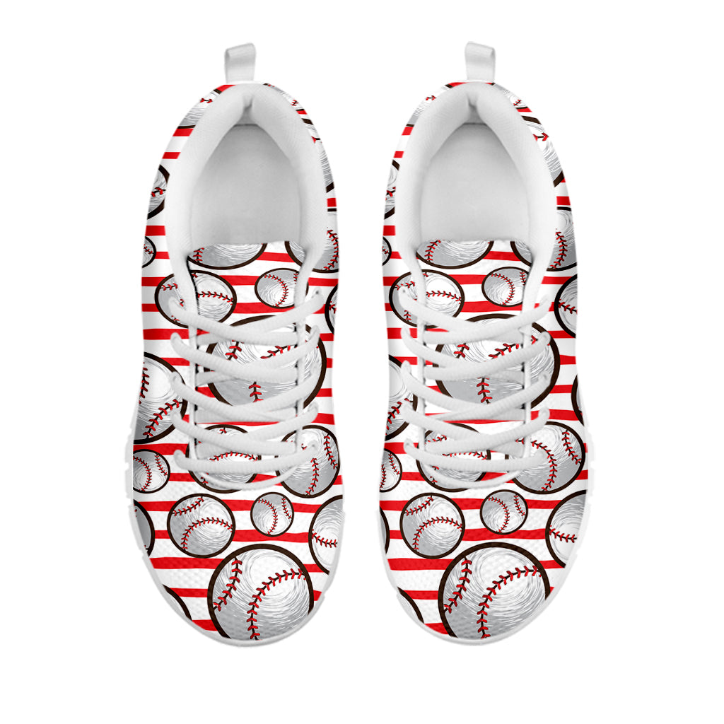 Red Striped Baseball Pattern Print White Running Shoes
