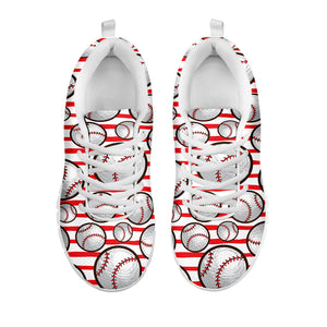 Red Striped Baseball Pattern Print White Running Shoes