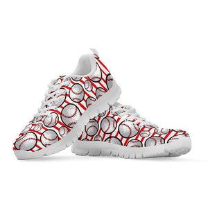 Red Striped Baseball Pattern Print White Running Shoes