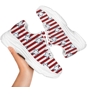 Red Striped USA Star Pattern Print White Chunky Shoes