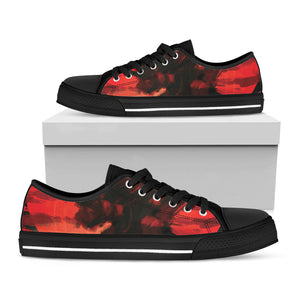 Red Sunset Samurai Print Black Low Top Sneakers