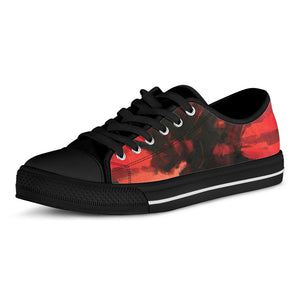 Red Sunset Samurai Print Black Low Top Sneakers