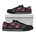 Red Violet Roses Floral Pattern Print Black Low Top Sneakers